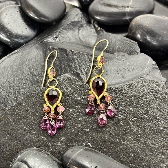 ♥️NAVA ZAHAVI 24k Gold Garnet & Pink Tourmaline Earrings ♥️ - Picture 2 of 3